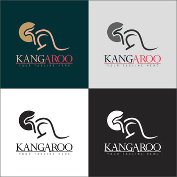 Kangaroo and sun line art silhouette logo set design template vector