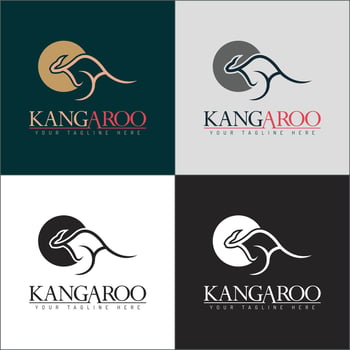 Kangaroo and sun line art luxury logo set design template vector
