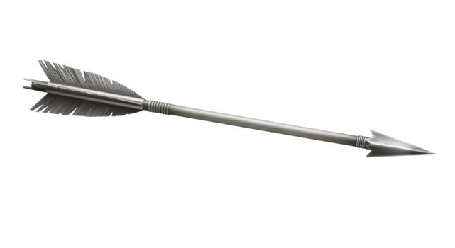 Silver tipped arrow with feathers on black background png