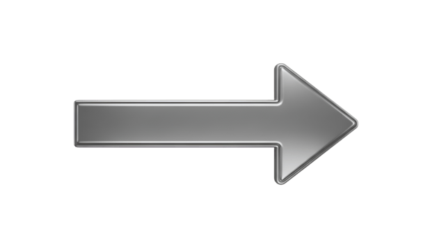 Silver Arrow Points Right with Metallic Gradient on a Transparent Background png