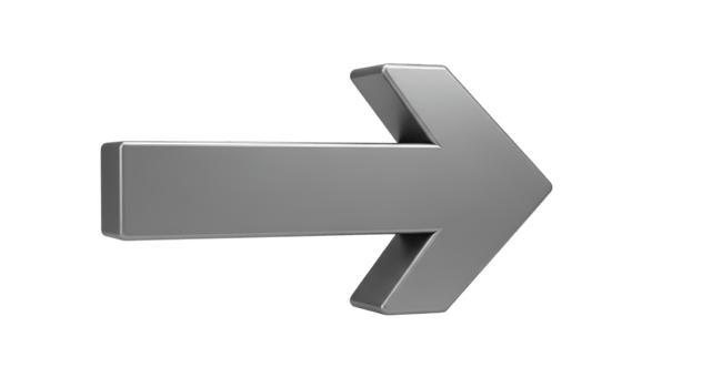Metallic silver arrow pointing to the right on transparent background png