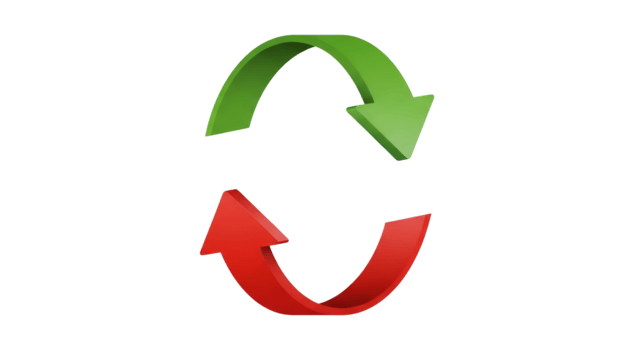 Green and Red 3D Arrows in Circular Cycle on Transparent Surface png