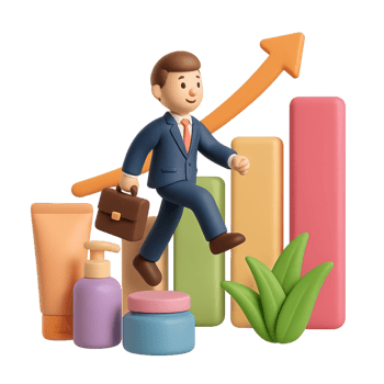 3D Illustration of Businessman Jumping Over Skincare Product Growth png