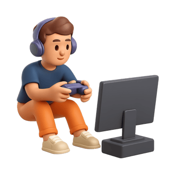 3D Gamer in Simple Scene Enjoying Games at Home png
