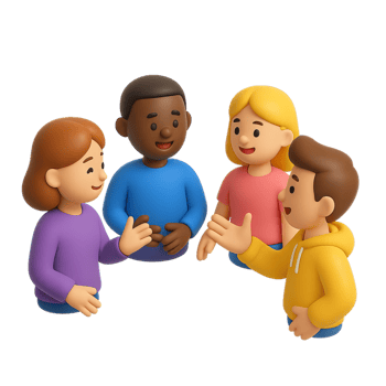 Simple 3D Social Sphere with Diverse Characters Engaging in Conversation png