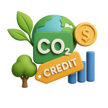 3D Illustration of Carbon Credit Concept with Eco Elements and Graph png