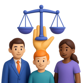 Fair Employment Principles Illustrated with 3D Characters and Scales png