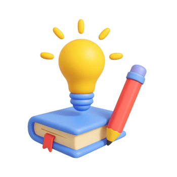 Colorful 3D Object of Light Bulb on Book with Pencil Displayed png