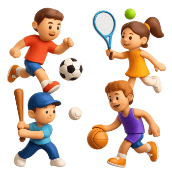 Playful 3D Characters Engaging in Various Sports Activities png