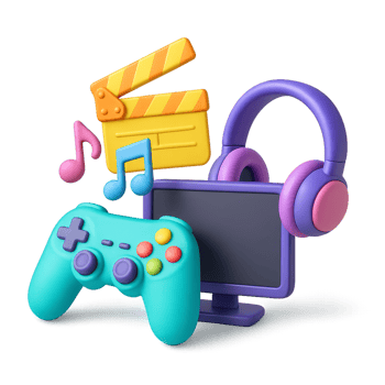 Colorful 3D Entertainment Elements for Tech and Creativity png