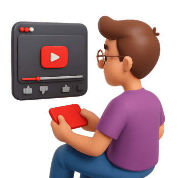 3D Animation of a Young Person Watching YouTube Content at Home png
