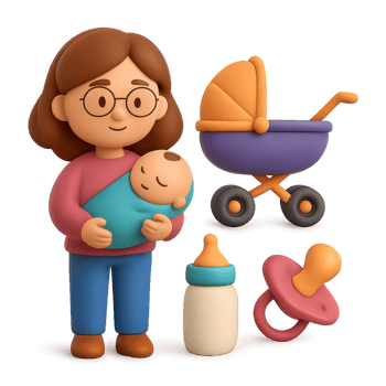 Sweet 3D Character Holding Baby with Toy Stroller and Accessories png