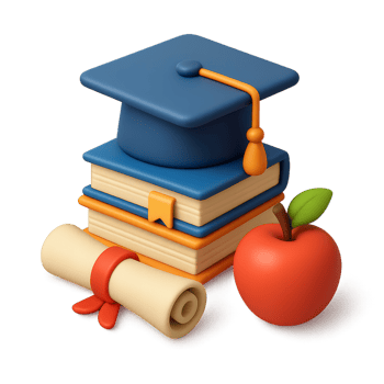 Colorful 3D Illustration of Graduation Hat, Books, and Apple png