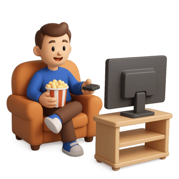 Simple 3D Viewing Experience with Character and Popcorn in Living Room png