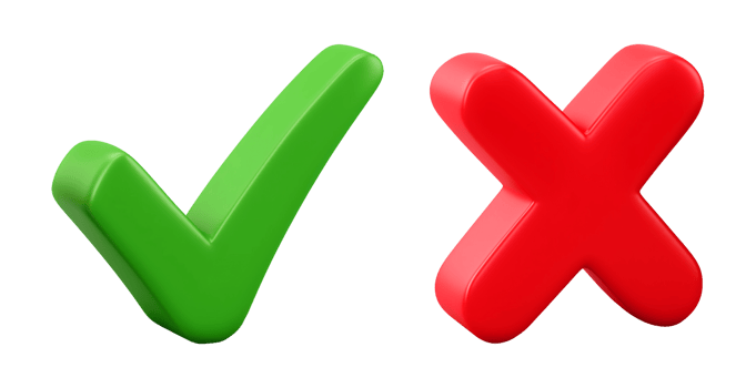 Check Mark and X Mark or Cross Mark 3D Style Isolated on Transparent Background png