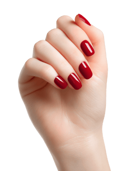 Hand Showing Nails with Red Nail Polish Isolated on Transparent Background png