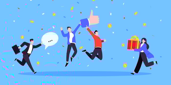 Team celebration with gifts and confetti vector