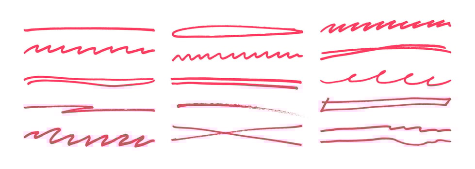 Underline stroke marker felt pen scribbles doodle red line collection vector