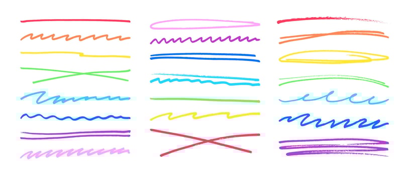 Underline stroke marker feltpen scribbles doodle line collection. vector