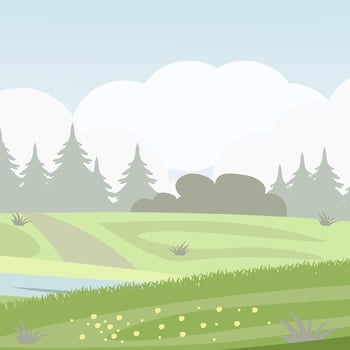 Nature background in flat cartoon style. Summer fields. Green hills. Bright colors. vector