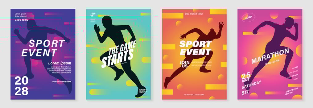 Marathon poster design background set. vector