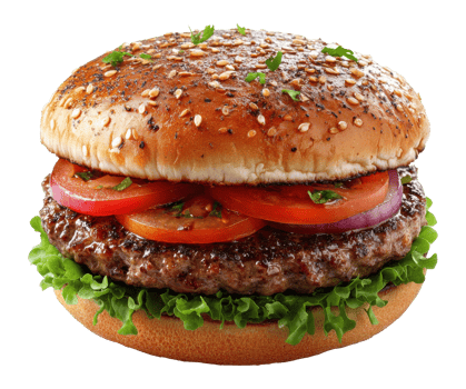Gourmet Hamburger with Toppings on Transparent Image png