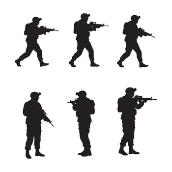 Silhouette group of military figures on a white background vector