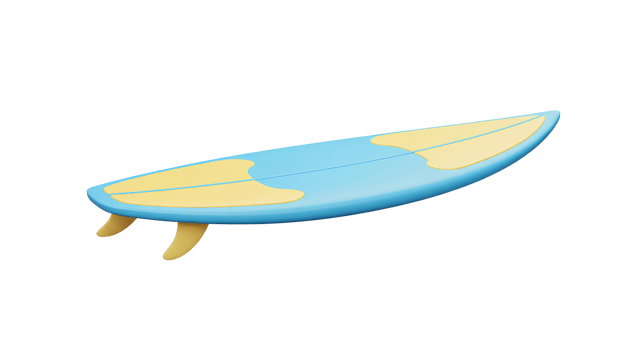 Single surfboard in vertical position isolated for beach holiday themes surf culture designs and water sport. Classic surfboard shape isolated for transparent use png