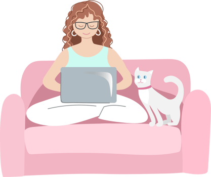 Woman working on laptop at home png