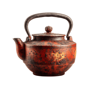 Antique Red Cast Iron Japanese Teapot Rustic Design Asian Kettle Vintage Teaware png