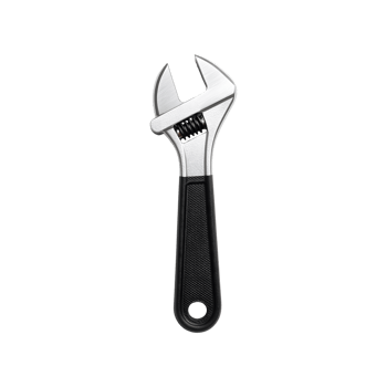 Adjustable wrench tool silver metal black handle isolated transparent background repair maintenance png