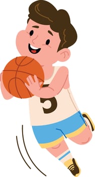 Boy Playing Basketball Happily vector