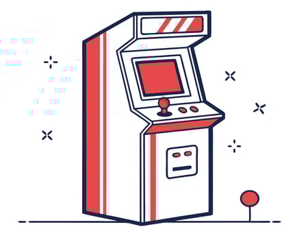 Illustrated retro arcade game machine in style with red and white colors vector