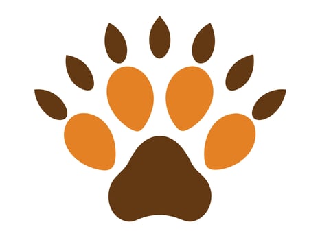 Stylized illustration of a paw print in brown and orange colors against white background vector