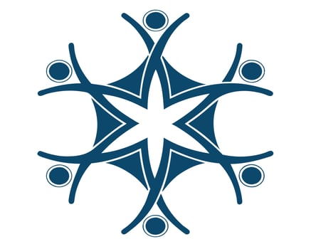 Abstract symbol of community cooperation and collaboration featuring people shapes and star geometry vector