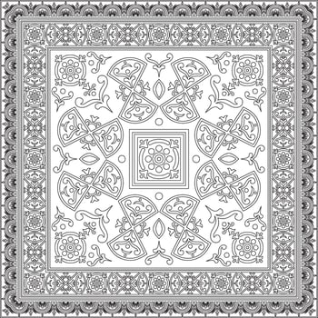 square black contour border, frame, Pompeii. Rectangle Neopolitan ornament. Art of Ancient Rome. Template stained glass vector