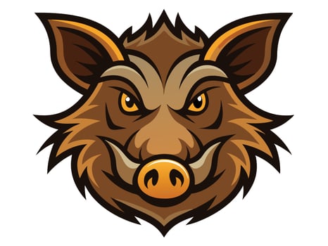 Fierce boar head mascot illustration featuring detailed brown and orange cartoon animal face vector