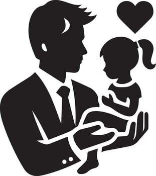 a silhouette of a man holding a baby with a heart vector