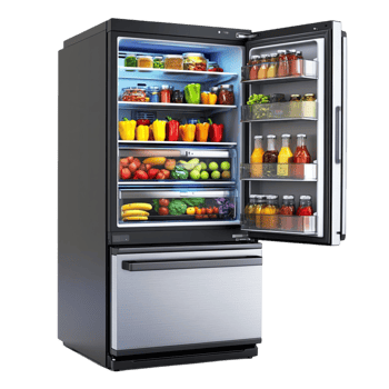 Modern Fridge with Food Inventory Screen png
