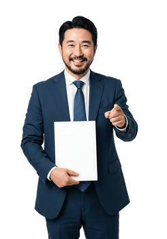 Asian businessman holding a blank paper png