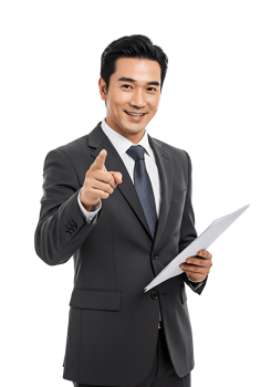 A man in a suit holding a piece of paper png