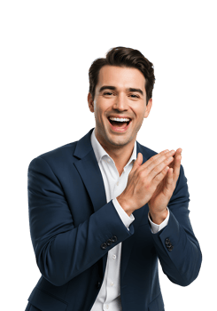 A man in a suit clapping his hands png