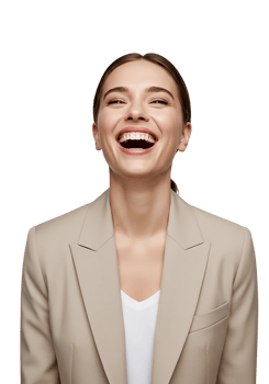 A woman laughing in a suit png