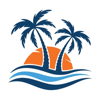 Tropical Beach Sunset Logo for Travel Branding vector