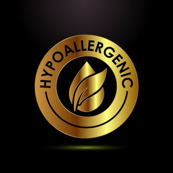 Hypoallergenic tested icon illustration. Cosmetic certification label in gold color style vector