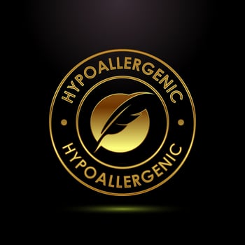 Hypoallergenic tested icon design. Cosmetic certification sign in gold color style vector