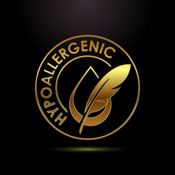 Hypoallergenic tested icon design. Cosmetic certification label in gold color style vector
