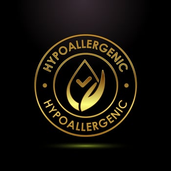 Hypoallergenic tested icon design illustration. Cosmetic certification sign in gold color style vector