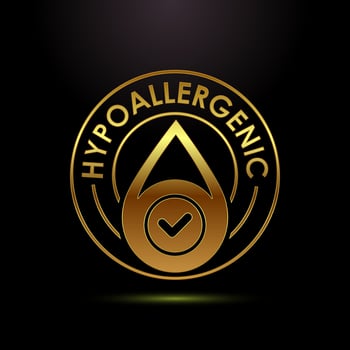 Hypoallergenic tested icon. Cosmetic certification label sign in gold color style vector