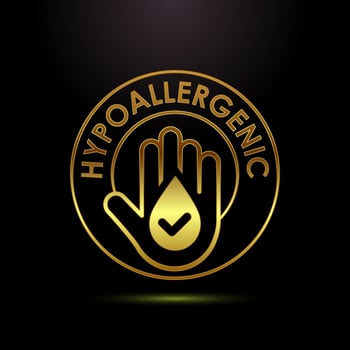 Hypoallergenic tested icon design. Cosmetic certification label sign in gold color style vector